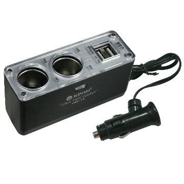 KINYO車用2孔點煙器擴充+2USB孔