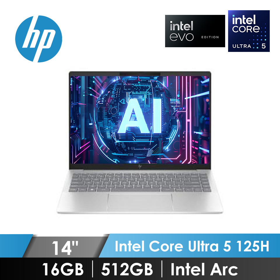 惠普 HP Pavilion Plus OLED AI筆電 14" (Intel Core Ultra 5 125H/16GB/512GB/Intel Arc/W11/EVO認證) 銀