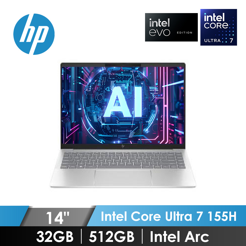 惠普 HP Pavilion Plus OLED AI筆電 14" (Intel Core Ultra 7 155H/32GB/512GB/Intel Arc/W11/EVO認證) 銀