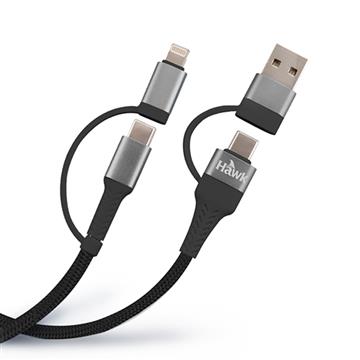 Hawk 四合一充電傳輸線1M-黑