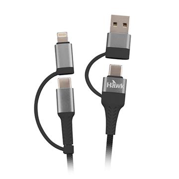 Hawk 四合一充電傳輸線2M-黑