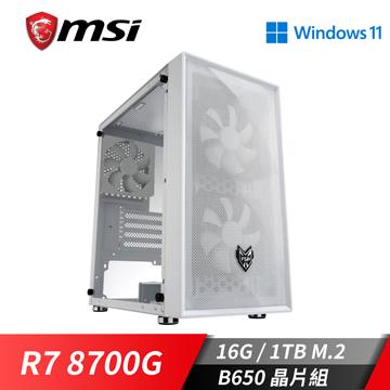 微星平台[帝域雪虎]R7效能Win11電腦 (R7 8700G/16G/1TB_M2)