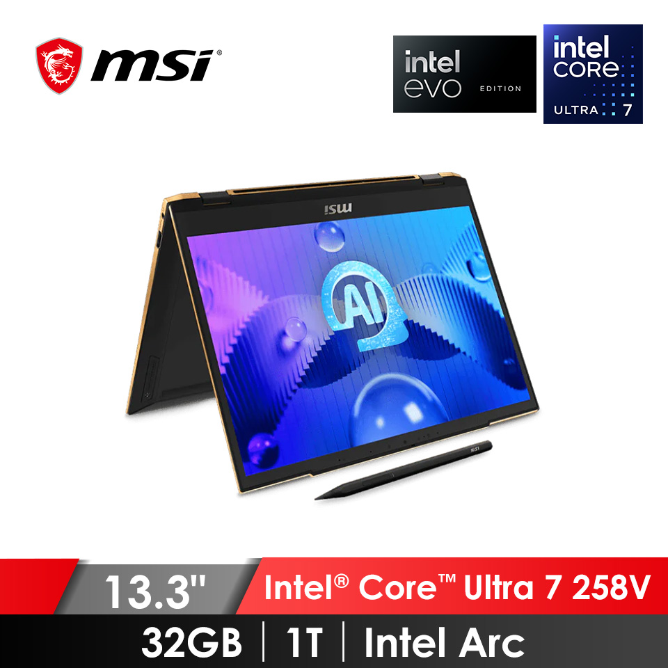 微星 MSI Summit 翻轉觸控AI筆電 13.3" (Intel Core Ultra 7 258V/32G/1T/Intel Arc/W11/Evo Edition)