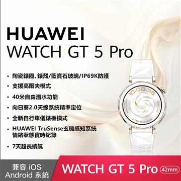HUAWEI WATCH GT5 Pro 42mm 氟橡膠錶帶-冰川白