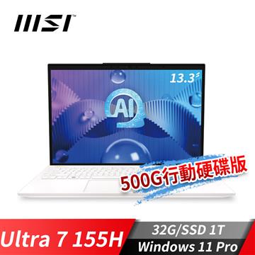 微星MSI Prestige 13 AI Evo 筆電-加硬碟 (Ultra 7 155H/32G/1T SSD/Win11Pro/白)