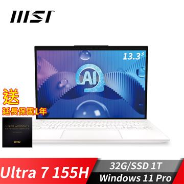微星MSI Prestige 13 AI Evo 商務筆電-延保 (Ultra 7 155H/32G/1T SSD/Win11Pro/白)