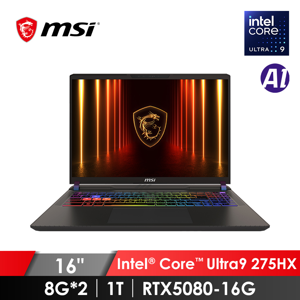 微星 MSI Vector  AI電競筆電 16" (Intel Core Ultra 9 275HX/8G*2/1T/RTX5080-16G/W11)