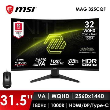 微星MSI 32型 2K 曲面電競螢幕-加滑鼠 (31.5"/2560x1440/180Hz/0.5ms/VA)