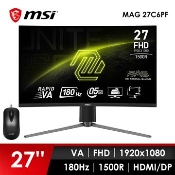 微星MSI 27型 FHD 曲面電競螢幕-加滑鼠 (27"/1920x1080/180Hz/0.5ms/VA/曲面)