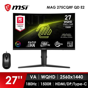微星MSI 27型 WQHD 曲面電競螢幕-加滑鼠 (27"/2560x1440/180Hz/0.5ms/VA/曲面)