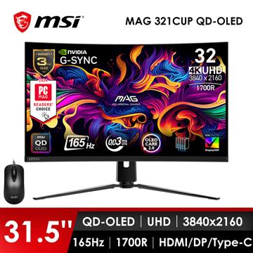 微星MSI 32型 UHD 曲面電競螢幕-加滑鼠 (31.5"/3840x2160/165Hz/QD-OLED/曲面)