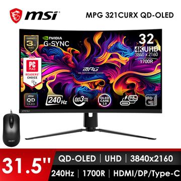 微星MSI 32型 UHD 曲面電競螢幕-加滑鼠 (31.5"/3840x2160/240Hz/QD-OLED/曲面)
