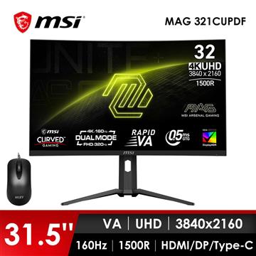 微星MSI 32型 UHD 曲面電競螢幕-加滑鼠 (31.5"/3840x2160/160Hz/0.5ms/VA/曲面)