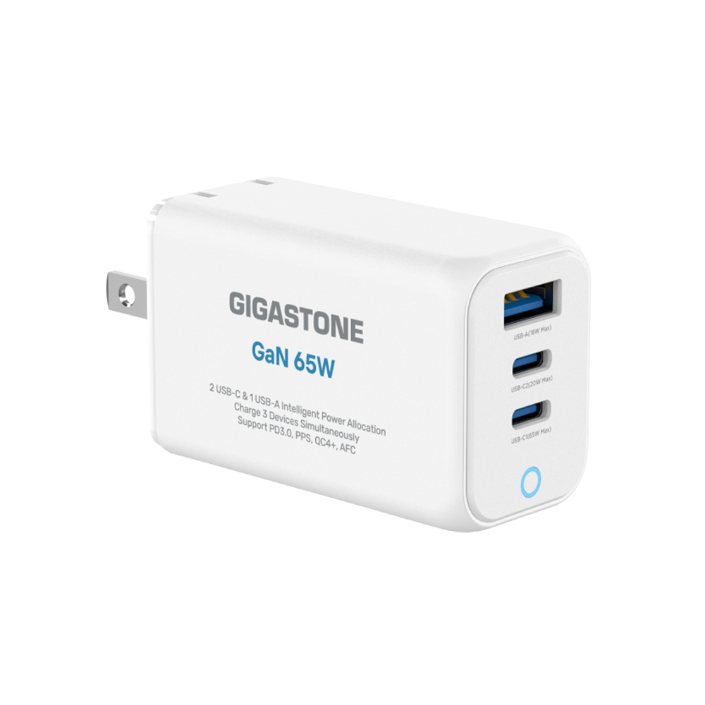 Gigastone 65W氮化鎵 三孔急速充電器-白