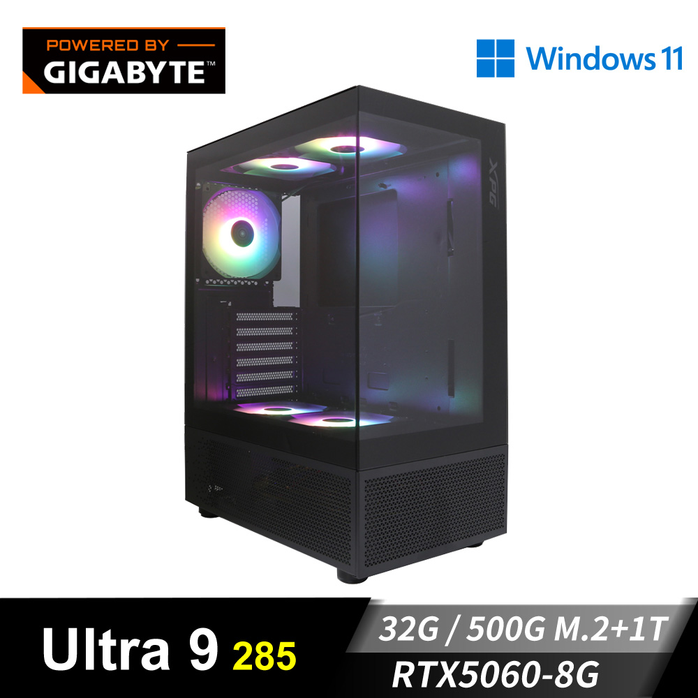 技嘉平台[魔鷹騎士]U9獨顯Win11電腦 (Ultra 9 285/32G/1T/RTX 5060/500G_M2)