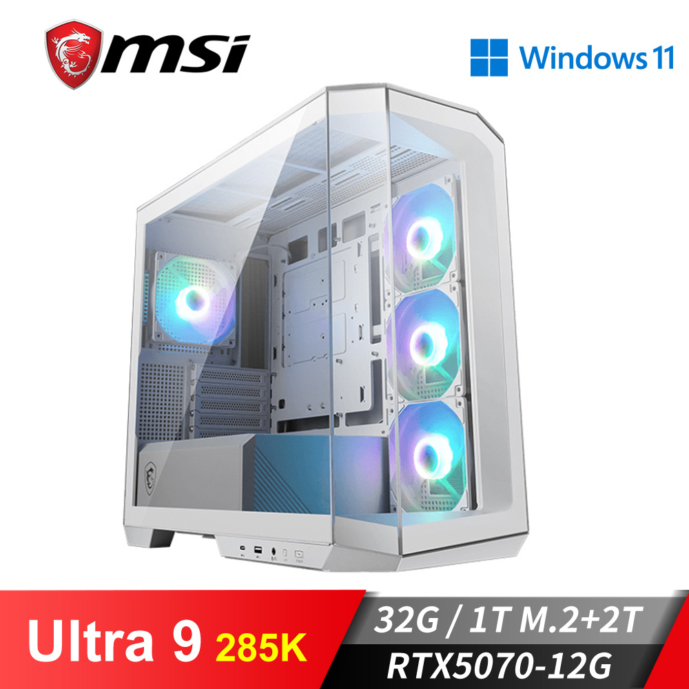 微星平台[雪音俠士]U9獨顯Win11水冷電腦 (Ultra 9 285K/32G/2T/RTX 5070/1TB_M2)